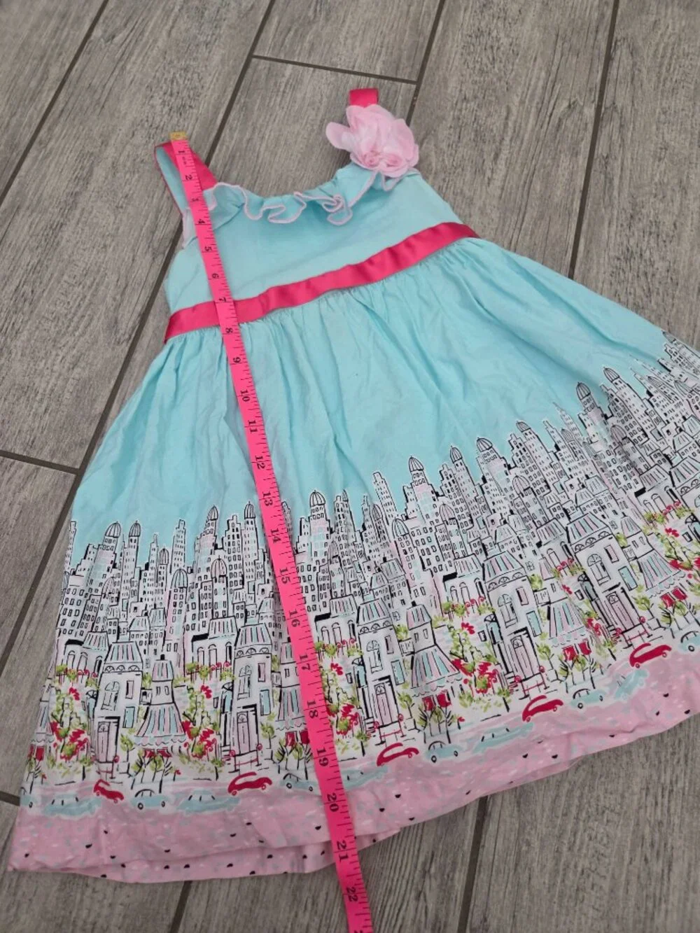 Jessica Ann Toddler Girls City Print Aqua Pink Sleeveless Dress Size 2T